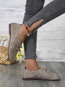 Flat Soft-Sole Retro Round Toe Slip-On Ballet Flats, Casual Large Size Shoes For Mothers, Autumn
