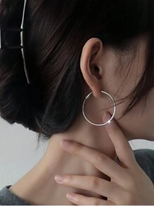 1pc Minimalist Hoop Earrings, Stainless Steel Jewelry Fashionable, Simple And Versatile Women's Gold Earrings - RH - View 14