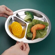 4 件装不锈钢圆形分隔盘，晚餐小吃盘，带 3 个隔间，分隔托盘食物盛菜盘，适合儿童、成人、露营、午餐和晚餐圣诞礼物 - 彩色 - 查看 6