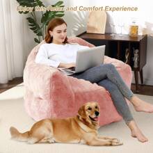 Giant Bean Bag Chair,39" Large Bean Bag Chair With Filler Included,Large Living Room Bean Bag Chairs For Adults,Soft Cozy Beanbag Couch Floor Sofa Chair With Armrests For Living Room Dorm - 粉色 - 查看 2