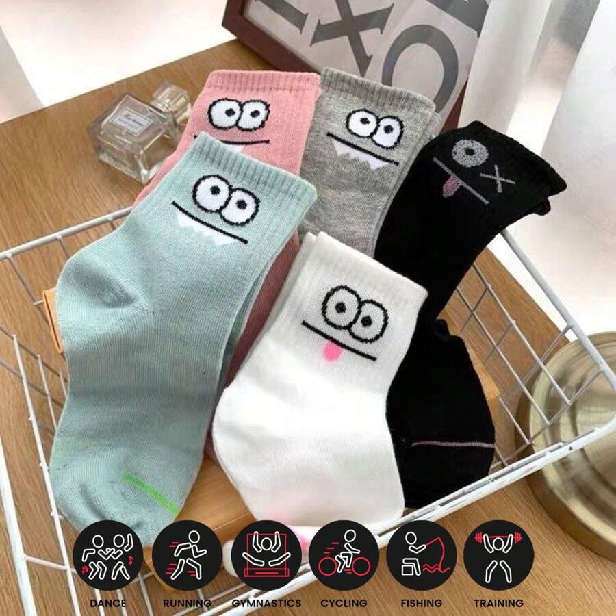 Thể Thao Ngoài Trời 5 Cặp/bộ Tất Thể Thao Nữ Dành Cho Thông Thường, Đi Xe Đạp, Chạy Bộ, Chiều Dài Giữa Bắp Chân - Xem 1