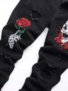 1 pièce Pantalon de survêtement pour homme Streetwear, avec motif brodé de crâne rose, détails de poche, tissu respirant en toile anti-déchirure et coupe épaissie pour les quatre saisons, adapté pour se promerner en ville, traîner et pour des activités de plein air parent-enfant.