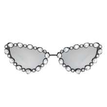 Cat Eye Sunglasses Rhinestone Embellished Luxury Frame With Polarized UV Mirrored Lenses, Glamorous Women's Designer Glasses For Women's Luxury Vibes, Evening Events, Celebrations, Weddings And Red Carpet Looks - 灰色 - 查看 1