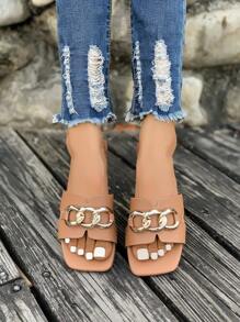 (Szerokie dopasowanie) Sandały z kwadratowym noskiem i klamrą, nowe letnie swobodne, outdoorowe, antypoślizgowe, płaskie, francuskie, modne kapcie dla kobiet, Ins Viral