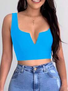 CROPPED TOP WITH STRAP, V-NECK, SEXY, SIMPLE, CASUAL - Baby Blue - View 2