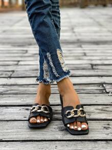 (Wide Fit) New Women's Fashion Slip-On Sandals With Buckle, Non-Slip Flat French Style Outdoor Slippers - Black - View 4