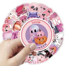 51 张儿童粉色万圣节贴纸，酷炫恐怖万圣节贴纸，适用于青少年女孩成人水瓶、滑板、手机、笔记本电脑、自行车、旅行箱（粉色万圣节） - 彩色 - 查看 4
