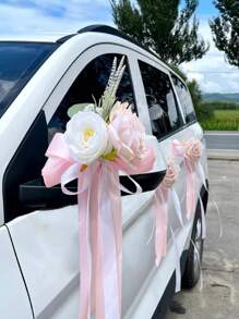 1PC Rose Rearview Mirror Flower Present Ribbon Light House Decorations For Home Artificial Flower Decorations Wedding Car Bride Props Artificial Rose Flower Swag Halloween Valentine's Day Valentines - Multicolor - View 12