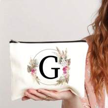 Bolsa de maquiagem com estampa floral e de letras chique de outono - Bolsa de cosméticos de lona reutilizável e moderna com grande capacidade Bolsa de armazenamento de viagem para mulheres Bolsas de grife, bolsa de cosméticos de viagem portátil personalizada com zíper, ideal para bolsa de festa de casamento e presente feminino, bolsa de papelaria escolar, presente de festa Bolsa de maquiagem para itens essenciais de viagem Bolsas de maquiagem Organizador de maquiagem Organizador de maquiagem Armazenamento de maquiagem Bolsa de maquiagem Bolsa de maquiagem - Branco - Ver 23