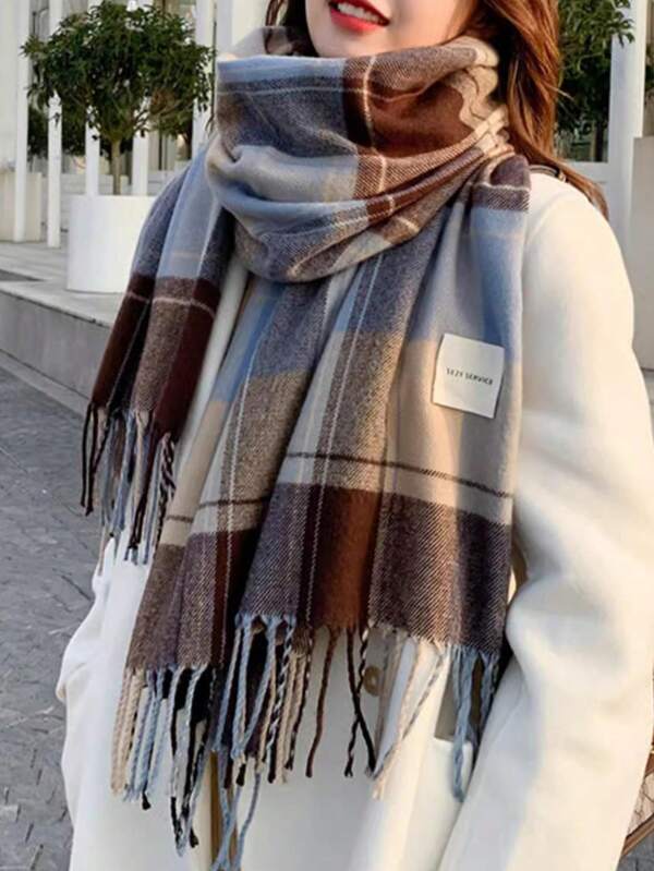 Nuova sciarpa a quadri per donna, sciarpa in morbido tessuto simil-cachemire, ideale per studenti e coppie, adatta per l'autunno e l'inverno