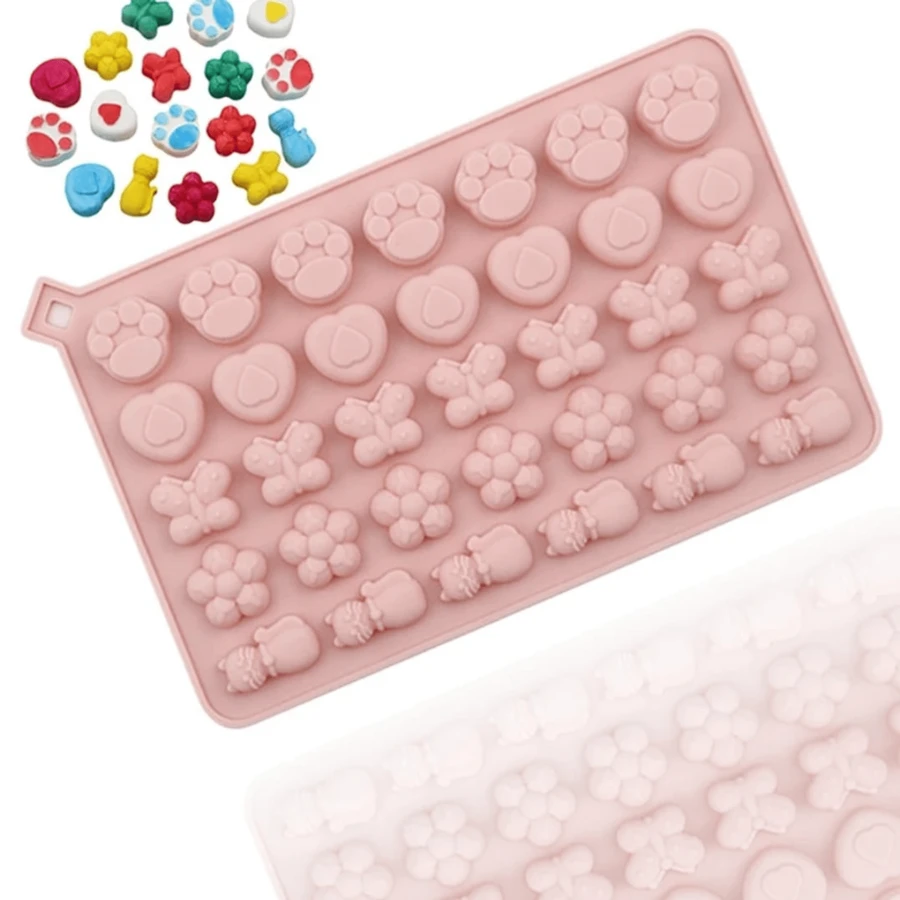 硅胶模具猫咪蝴蝶心软糖 - 藕粉色 - 查看 1