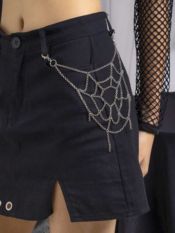 1pc Punk Spider Web Belt Chain, Goth Dark Style Body Chain, Decorative Waist Chain For Men And Women Summer, School