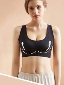 胸部支撑运动胸罩，适用于健身，带前扣胸部缩小器，聚拢胸罩，女士可拆卸垫胸罩，运动胸罩上衣，内衣女士，女士夏季腰带运动上衣，性感运动服女士健身房 - 黑色 - 查看 3