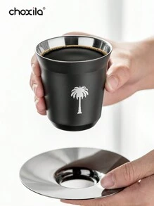 choxila 1个不锈钢咖啡杯，沙特国庆节礼物，绿色棕榈树图案咖啡杯，冰美式咖啡杯，户外露营水杯，茶杯返校 - 咖啡杯 - 查看 3