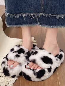 女士多色柔软花卉、兰花和蝴蝶毛绒拖鞋，采用防滑厚底，适合室内/室外穿着，甜美舒适，适合秋冬季 - 乳牛色 - 查看 4