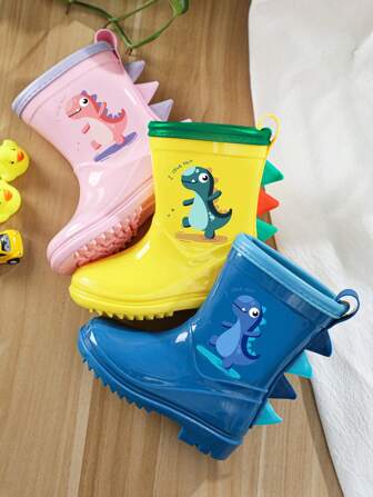 GentleChild Original Design Kids Cartoon Dinosaur Rain Boots, New Outdoor Waterproof One-Piece Cute 3D Pattern Anti-Slip Water Shoes, Kindergarten & Elementary Students School Rain Gear, Lightweight Soft Comfortable, Suitable For All Seasons