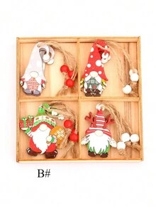 12 件/盒全新圣诞装饰品木制姜饼人、圣诞老人、雪花、驯鹿、雪橇木制装饰品 - 彩色 - 查看 16