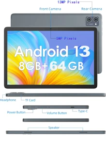 Qetupa Android 13 Tablet 10.1 Inches 8GB RAM 64GB ROM Octa Core 2.0G 1200x1920 IPS 4G LTE Tablet 6000mAh Battery - View 10