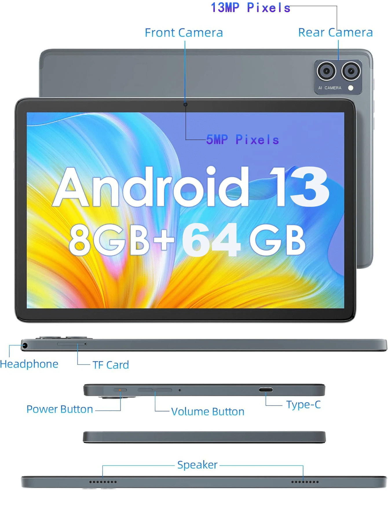 QETUPA Androidタブレット 10.1インチ 8GB+64GB Qetupa G15 10.1 Inch Android Tablet Dual Cameras 8GB+64gb Sim