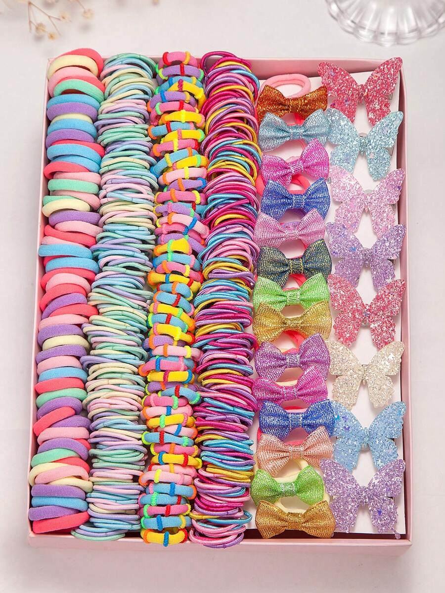 167 pezzi set di accessori per capelli per ragazze comprendente: elastici colorati, mollette per capelli a forma di farfalla, mollettas, fasce per capelli, decorazioni per capelli - Multicolore - Visualizzare 1