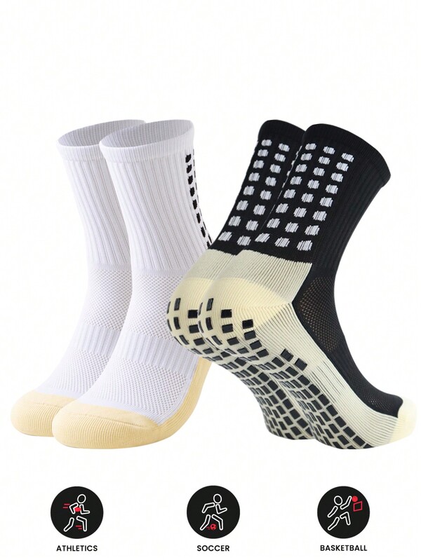 FLSHMCEN 2 pares de calcetines de fútbol para hombre para deportes al aire libre, con almohadillas antidesli zantes y agarre para fútbol, baloncesto y otros deportes