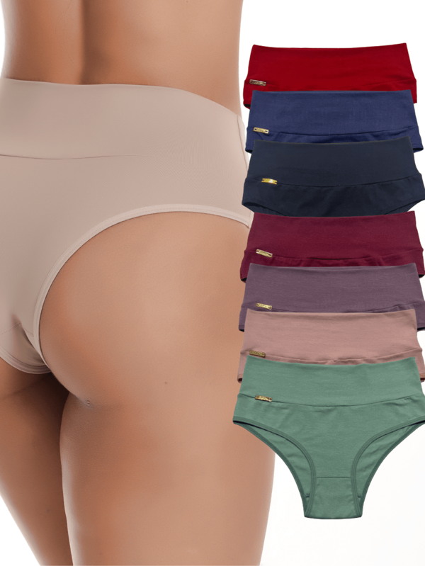 Kit 7 Calcinhas Gabi Algodão Cós Duplo Confortável Baixa Compressão Pós Parto