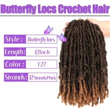 Tóc móc Butterfly Locs 10/12/14 inch, 1/6 gói, tóc móc Butterfly Locs đã được uốn sẵn, tóc móc giả Butterfly Locs cũ, tóc móc cho phụ nữ, tóc móc mềm (T27) - Tóc vàng ombre - Xem 2