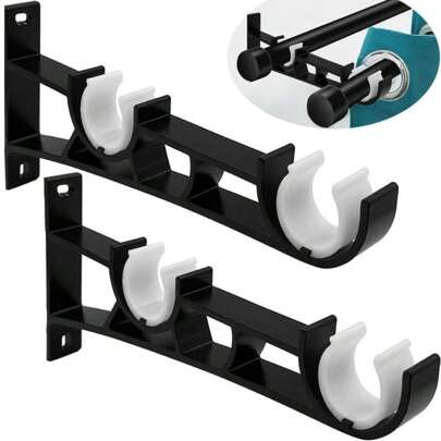 1 pieza Soporte de barra de cortina de aleación de aluminio negro, soporte de barra de cortina resistente de 7,29 pulgadas para pared, ganchos para barras de cortina, regalo de cumpleaños o graduación