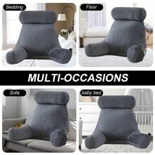 Backrest Cushion With Armrests, Reading Pillow, Lumbar Support, Suitable For Bed And Sofa Backrests - 水晶絨 深灰色 - 查看 5