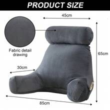 Backrest Cushion With Armrests, Reading Pillow, Lumbar Support, Suitable For Bed And Sofa Backrests - 水晶絨 深灰色 - 查看 4