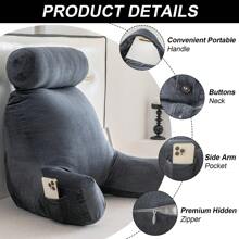 Backrest Cushion With Armrests, Reading Pillow, Lumbar Support, Suitable For Bed And Sofa Backrests - 水晶絨 深灰色 - 查看 6