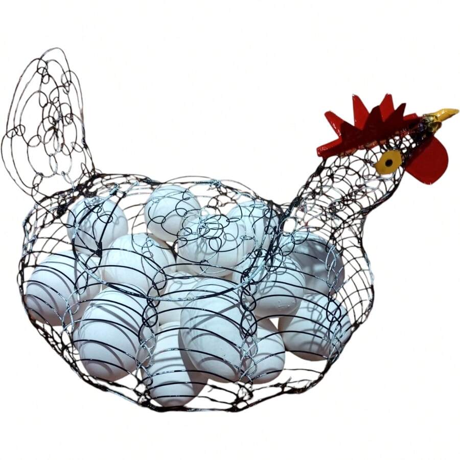 Hen Egg Holder Wire Basket Retro Decorative Ornament Retro - màu đen - Xem 1