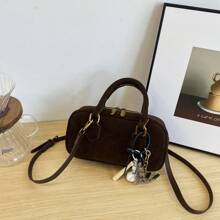 (Phong cách mặt dây chuyền ngẫu nhiên làm quà tặng) Túi đựng bowling thời trang, Túi xách dung tích lớn, Túi đeo chéo đa chức năng, Có dây đeo dài có thể tháo rời và mặt dây chuyền - Cà phê nâu - Xem 11