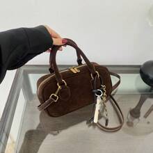 (Phong cách mặt dây chuyền ngẫu nhiên làm quà tặng) Túi đựng bowling thời trang, Túi xách dung tích lớn, Túi đeo chéo đa chức năng, Có dây đeo dài có thể tháo rời và mặt dây chuyền - Cà phê nâu - Xem 9