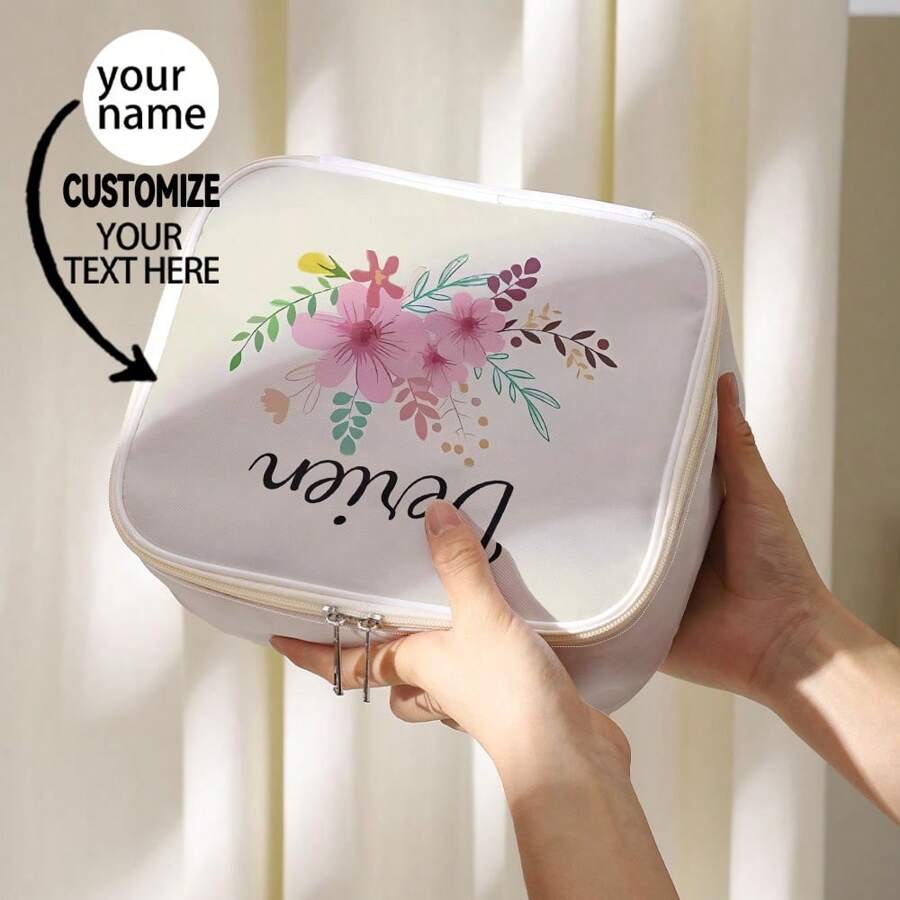 新款化妆包，定制文字化妆包，可为您定制独特的设计，轻巧的防水拉链化妆包也非常适合携带零钱包、铅笔盒，非常适合购物、约会、度假、旅行、节日、聚会或作为礼物 - 彩色 - 查看 1