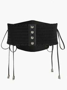 1 件女式深色朋克风格 PU 皮革弹力抽绳腰带，适合万圣节派对或日常穿着 - 黑色 - 查看 3