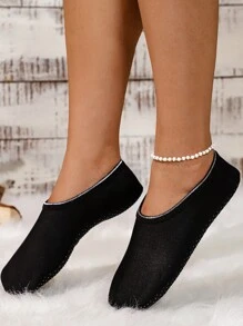 Thermal Lined Couple Slippers Soft Sole Non-Slip Yoga Ballet Dance Fitness Shoes, Winter - Black - View 2