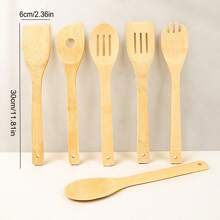 5pcs Bamboo Cooking Utensil Set. Non-Stick Pan Spatula Set. Wooden Kitchen Utensils, Wooden Spoon, Bamboo Cookware Set, Suitable For Non-Stick Pans With Wooden Spatula And Spoon, High-Quality Housewarming Gift, Everyday Wooden Kitchen Tools, Learning Supplies. - Multicolor - View 3