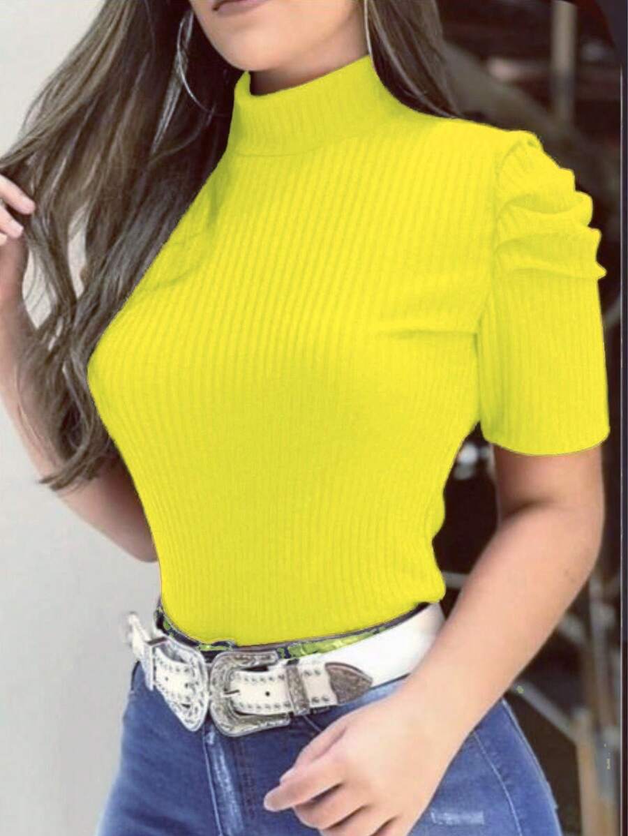 SHORT SLEEVE PRINCESS Puffant HIGH NECK BLOUSE - Amarillo - Ver 1