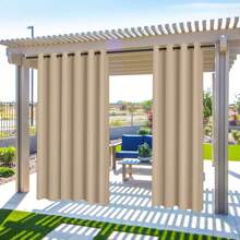 Topchances 2 Piezas Cortinas Exterior con Ojales, Protección UV Impermeable, Cortina Opaca, Cortinas Interiores y Exteriores para jardín, Patio, Pabellón - Amarillo claro - Ver 2