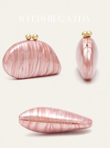 STEPHIECATHY 时尚迷人优雅女士亚克力磁铁闭合新颖造型手拿包适合手机长链斜挎包晚宴包完美适合约会舞会宴会礼物 - 粉色 - 查看 4