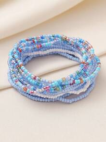 4pcs Bohemian Style Green Seed Bead Stretch Stacking Bracelets Set For Women DIY - Rice Beads Basic Chain - View 3