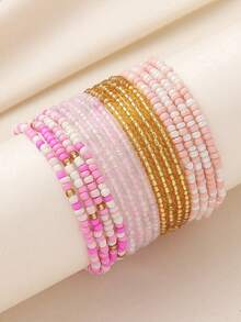 4pcs Bohemian Style Green Seed Bead Stretch Stacking Bracelets Set For Women DIY - Rice Beads Basic Chain - View 4