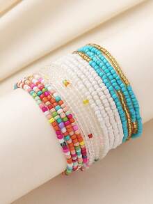 4pcs Bohemian Style Green Seed Bead Stretch Stacking Bracelets Set For Women DIY - Rice Beads Basic Chain - View 5
