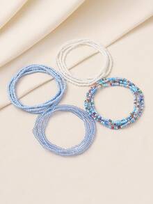 4pcs Bohemian Style Green Seed Bead Stretch Stacking Bracelets Set For Women DIY - Rice Beads Basic Chain - View 7