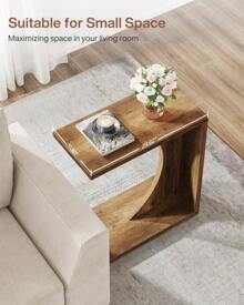 LITTLE TREE Rustic Brown C-Shaped End Table, Small Sofa Side Table Couch Table For Living Room, Bedroom - 質樸棕色 - 查看 6