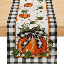 1PC Pumpkin Gnome Maple Leaf Buffalo Plaid Autumn Table Runner, Fall Kitchen Table Decorations For Outdoor Home Party Decorations - Black - View 3