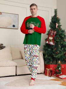 2 件男士圣诞鹿头和字母印花运动衫和裤子睡衣套装 - 彩色 - 查看 5