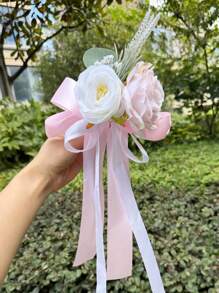 1PC Rose Rearview Mirror Flower Present Ribbon Light House Decorations For Home Artificial Flower Decorations Wedding Car Bride Props Artificial Rose Flower Swag Halloween Valentine's Day Valentines - Multicolor - View 7