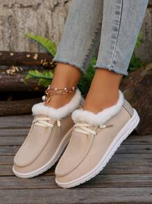 Mocassins en peluche à enfiler pour femmes, chaussures molles et chaudes, bottes de neige basses, à porter avec un pull